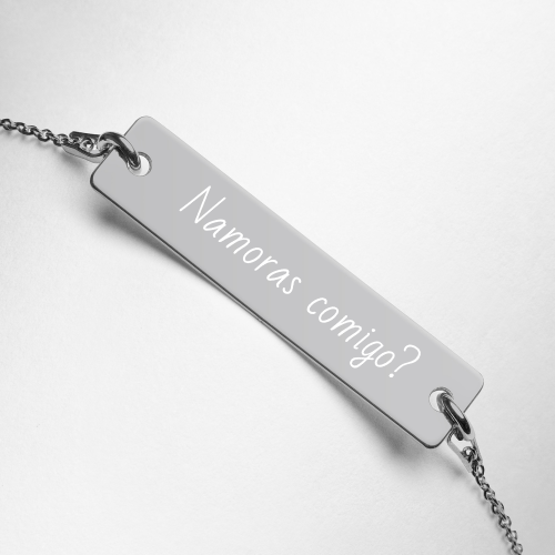 Pulseira de Corrente com Placa de Prata Personalizada - Namoras comigo?