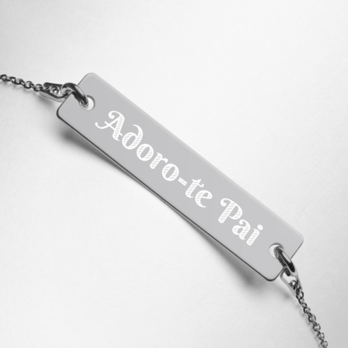 Pulseira de Corrente com Placa de Prata Gravada - Adoro-te Pai - Texto Personalizado