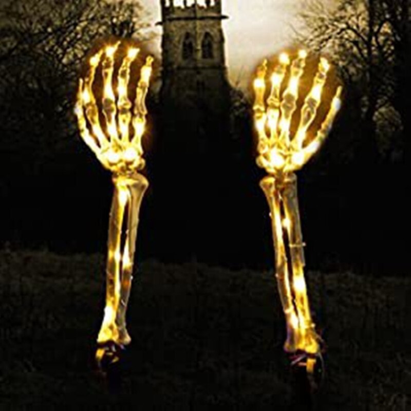 1 par Esqueleto mão luz - iluminação dia das bruxas - luzes solares - decoração do dia das bruxas, jardim, gramado, - Image 2
