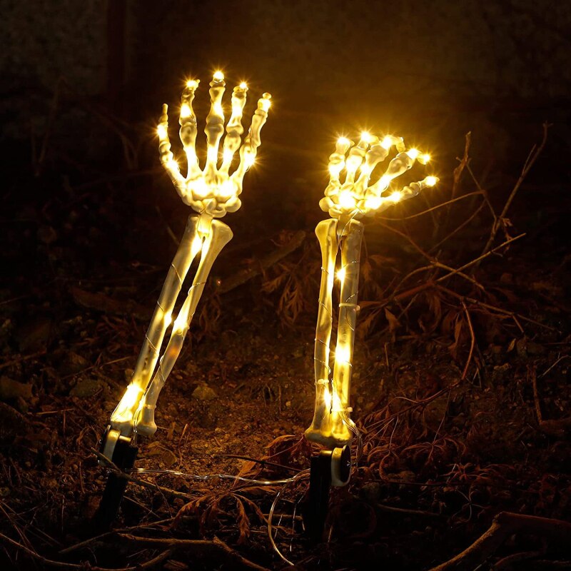 1 par Esqueleto mão luz - iluminação dia das bruxas - luzes solares - decoração do dia das bruxas, jardim, gramado, - Image 5