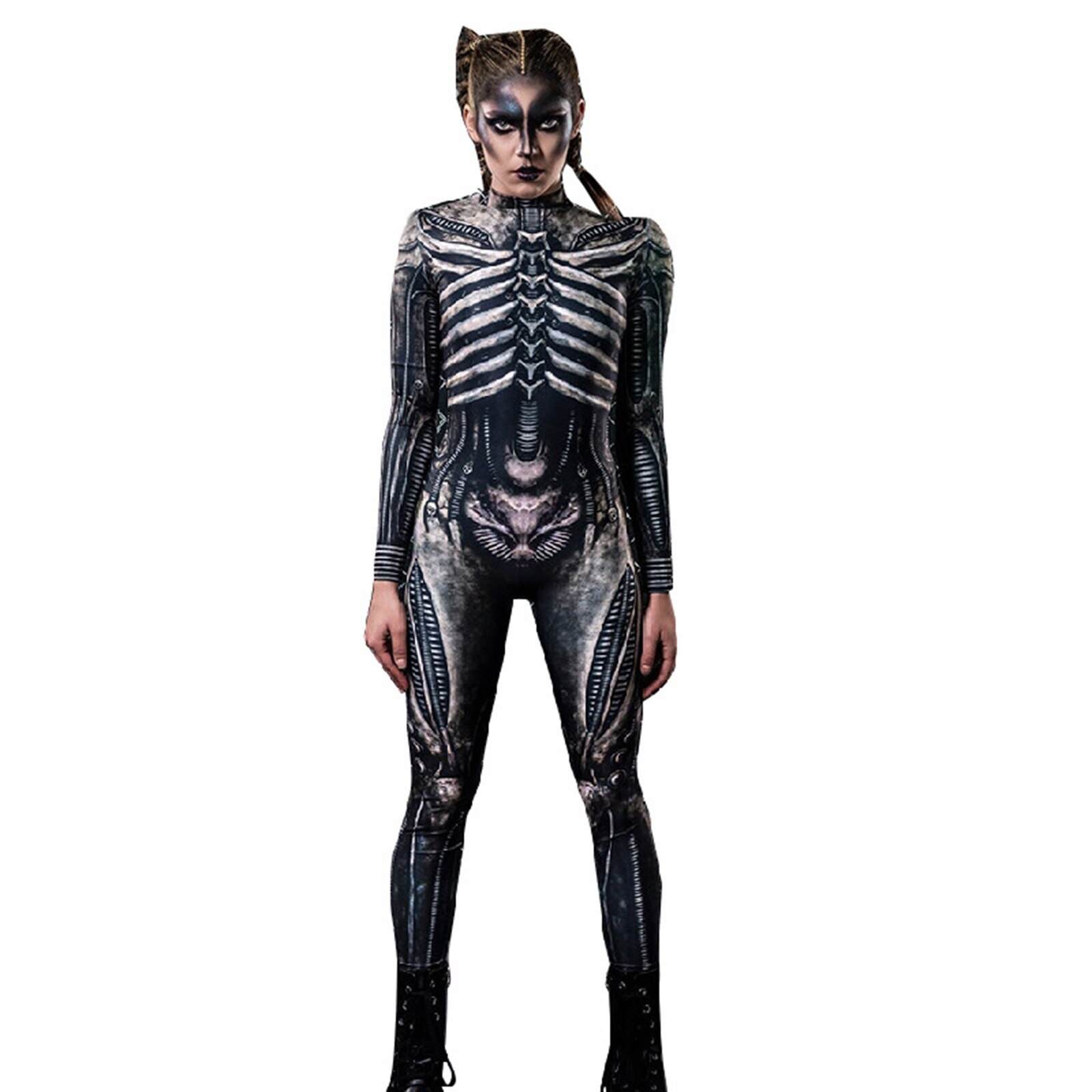 Esqueleto impresso bodysuit - cosplay trajes - feminino macacão halloween - Image 4