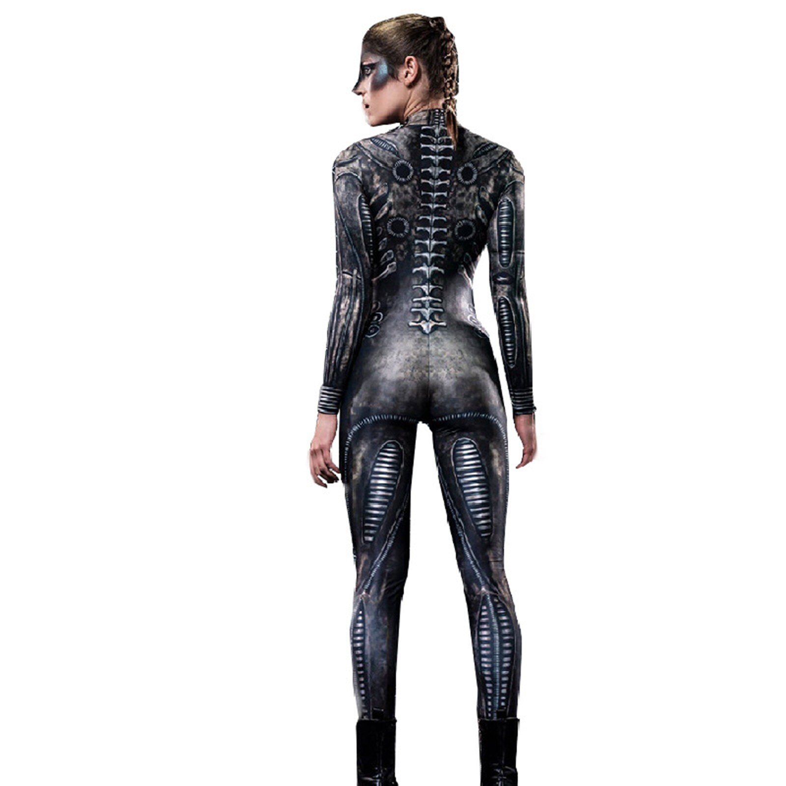 Esqueleto impresso bodysuit - cosplay trajes - feminino macacão halloween - Image 5