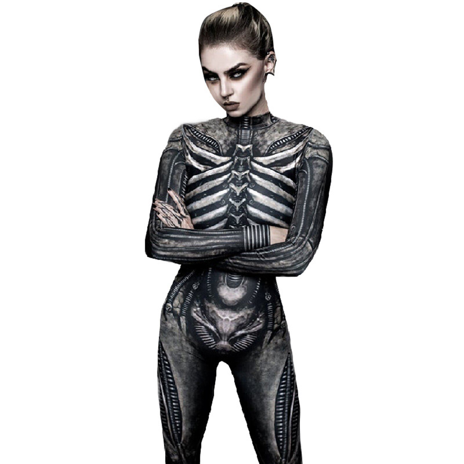 Esqueleto impresso bodysuit - cosplay trajes - feminino macacão halloween - Image 6