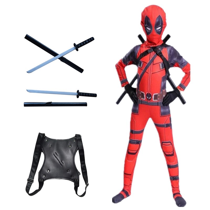 Deadpool disfarce completo 4-14 anos de idade - super-herói cosplay - traje halloween bodysuite