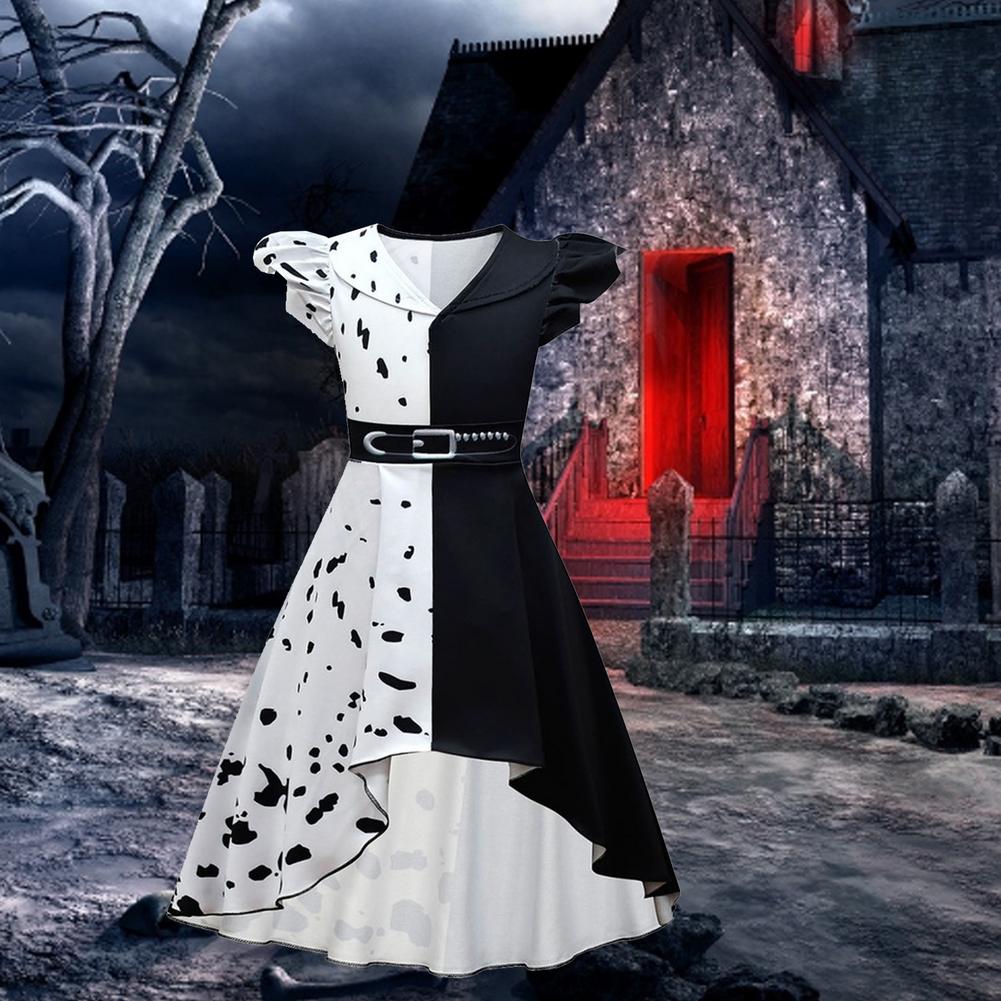 Vestido Cruella101 dálmatas - cosplay trajes crianças - halloween meninas vestido de filme cosplay - Image 3