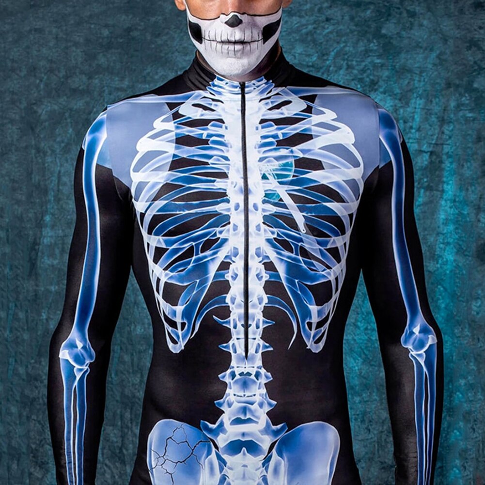 Estiramento cosplay sexy bodysuit esqueleto 3d manga longa - macacão halloween - see-through esqueleto 3d impressão bodysuit thriller - Image 2