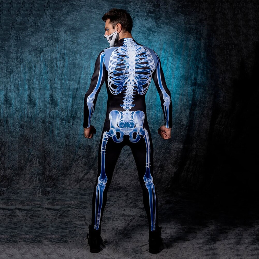 Estiramento cosplay sexy bodysuit esqueleto 3d manga longa - macacão halloween - see-through esqueleto 3d impressão bodysuit thriller - Image 3