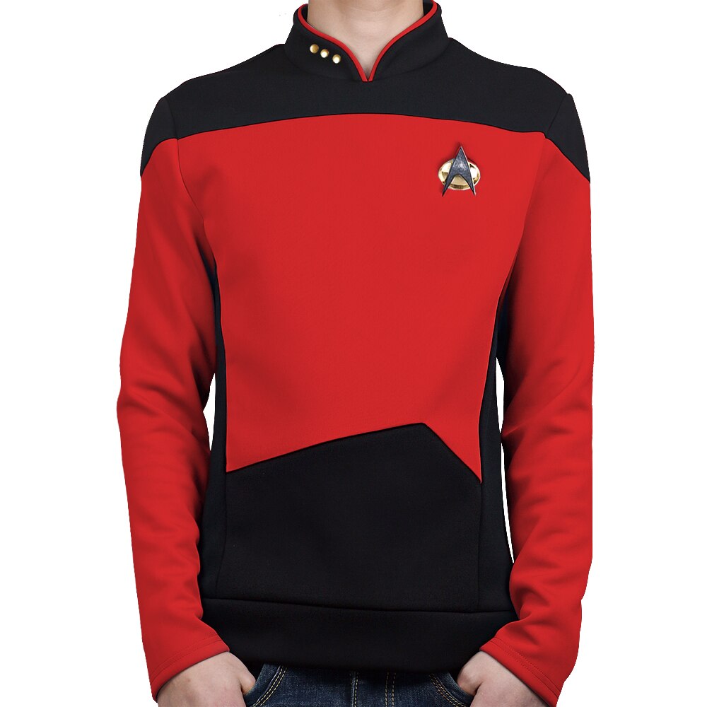 Star trek a próxima geração trek - camisa vermelha cosplay - traje halloween prop