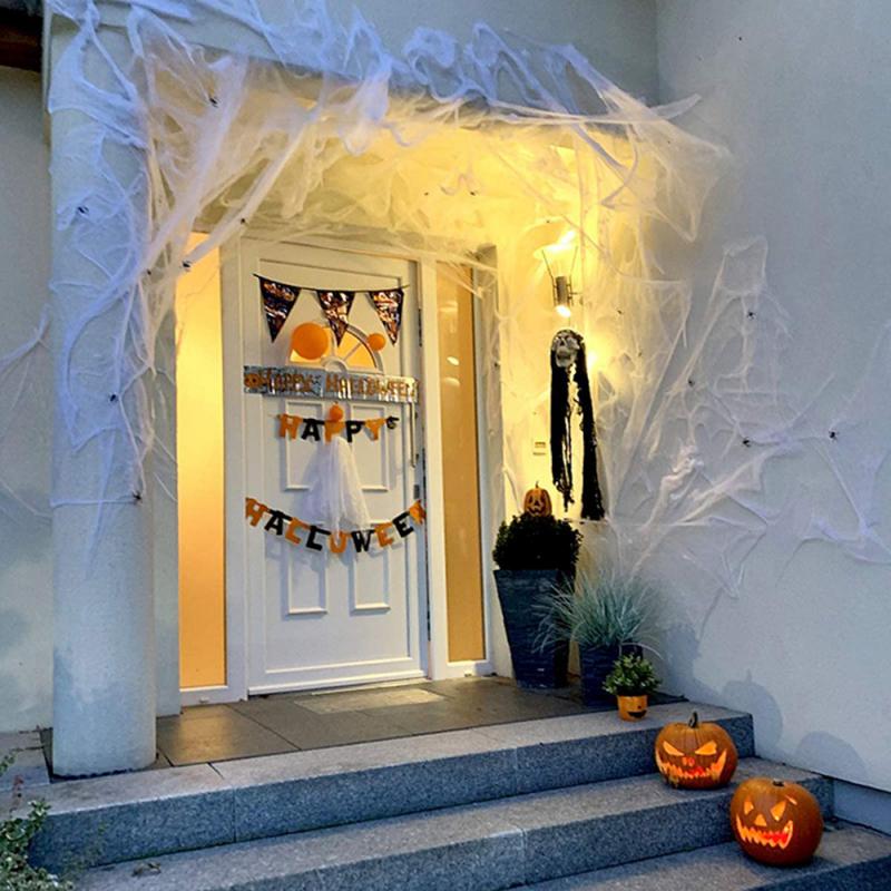 Teia de aranha artificial halloween - decoração, adereços, branco, elástico , - Image 5