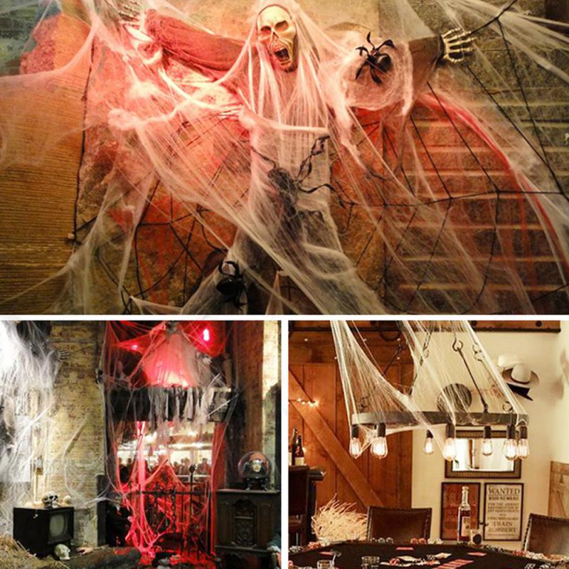 Teia de aranha artificial halloween - decoração, adereços, branco, elástico , - Image 6