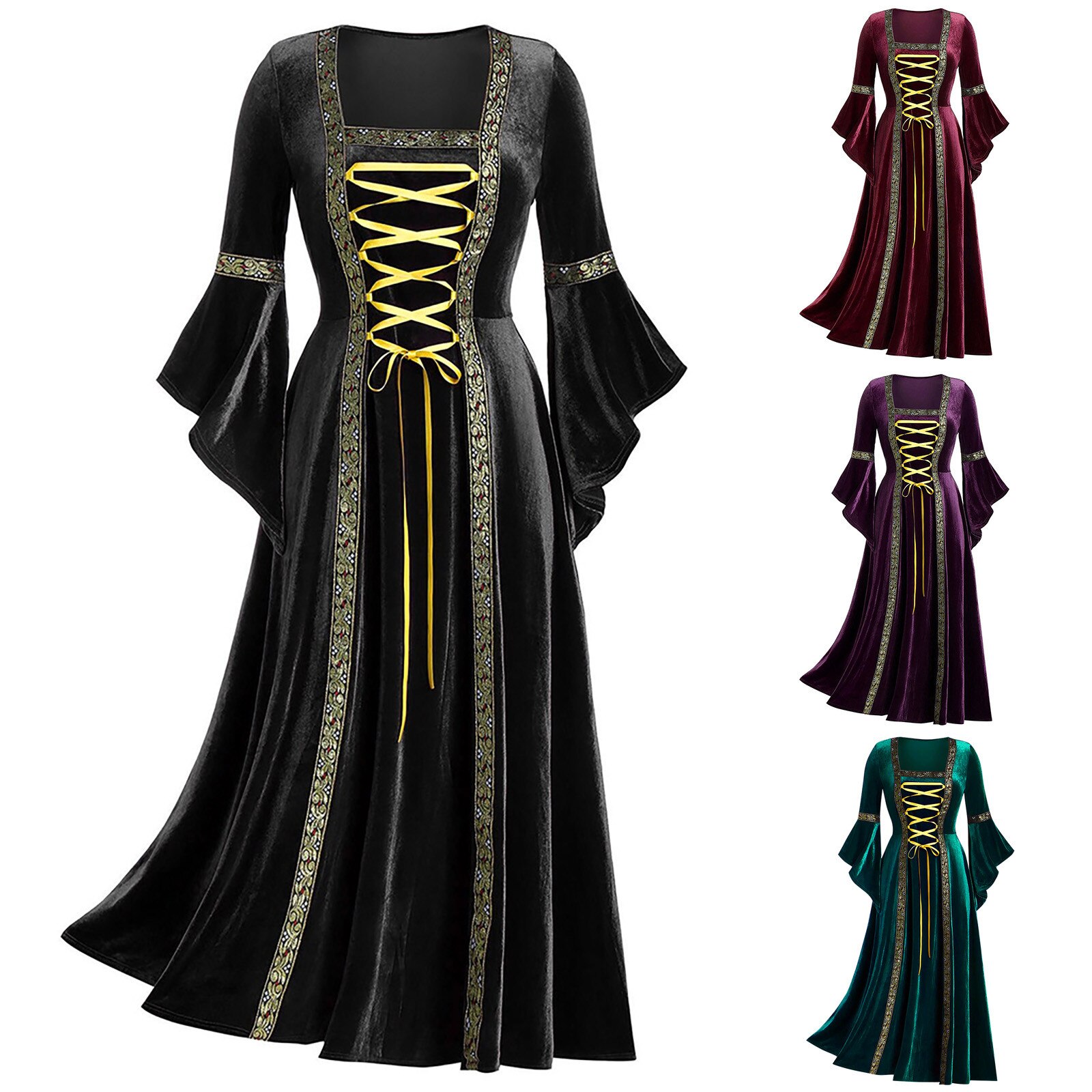 Vestido de veludo feminino renascentista - medieval traje vitoriano - halloween rpg cosplay